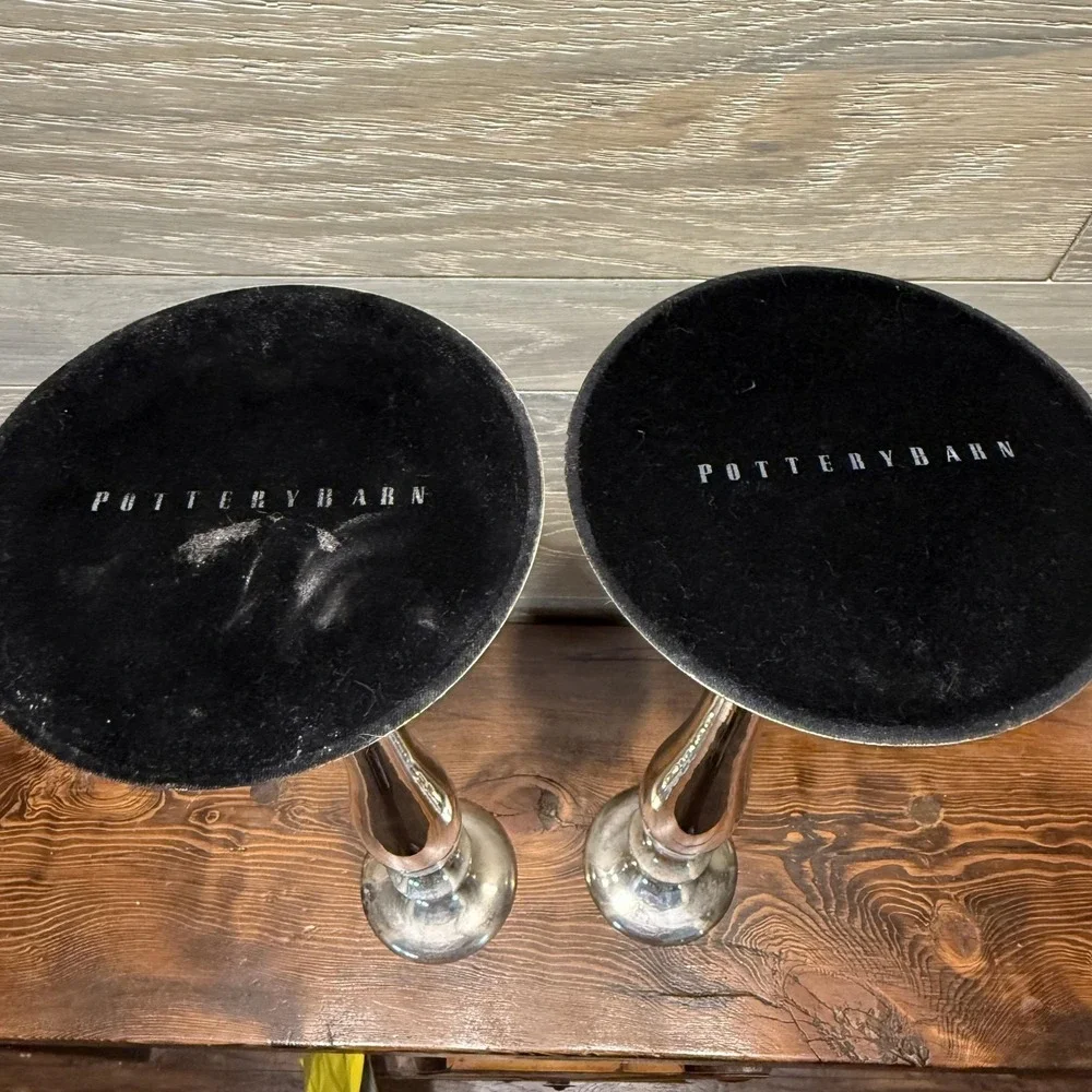 Pottery Barn Silver Plated Candlestick Holders Pair Large Pillar Taper Decor